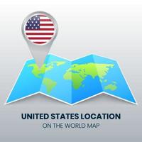 icône de localisation des états-unis sur la carte du monde, icône de broche ronde des états-unis vecteur