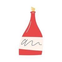bouteille de vin dessinée à la main dans un style simple, illustration vectorielle plane isolée sur fond blanc. concept de fête, de vacances ou de célébration avec des boissons alcoolisées. vecteur