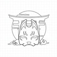 Coloriage masque kitsune japonais, illustration vectorielle eps.10 vecteur