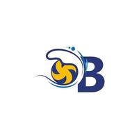 le logo de la lettre b et le volley-ball frappent dans les vagues de l'eau vecteur