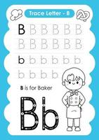 alphabet trace lettre a à z feuille de calcul préscolaire avec la lettre b boulanger vecteur