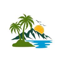 logo de paysage d'île de plage. vecteur de conception de logo de plage. plage logo extérieur été voyage soleil vecteur stock