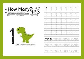 modèle de traçage des nombres en comptant le dinosaure avec le numéro un vecteur