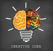 icône de cerveau créatif avec ampoule, étincelles