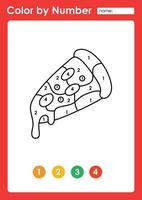 feuille de travail couleur par numéro pour les enfants apprenant les chiffres en coloriant la pizza vecteur