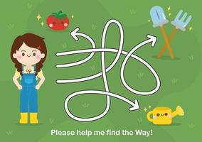activité de jeux de puzzle de labyrinthe pour les enfants avec dessin animé d'occupation professionnelle vecteur