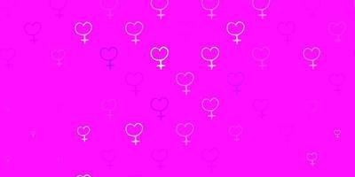 toile de fond de vecteur violet clair avec des symboles de pouvoir des femmes.