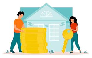 homme et femme prenant une hypothèque, collectant de l'argent pour le budget familial. économies d'argent. stabilité financière. illustration vectorielle dans un style plat. vecteur