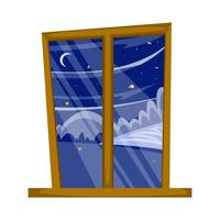 fenêtres avec paysage de nuit d'hiver. concept de noël, nouvel an. illustration vectorielle dans un style plat. vecteur