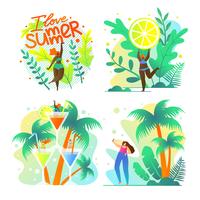 Affiche Set I Love Summer Fruit and Exotic vecteur