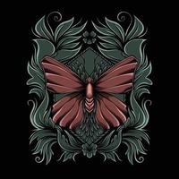 illustration d'un papillon sur un ornement sur fond noir vecteur
