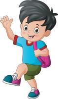 illustration d'un garçon mignon sur le chemin de l'école vecteur