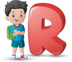 illustration de l'alphabet r avec un écolier debout vecteur
