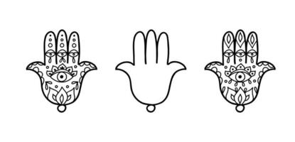 symbole dessiné à la main hamsa. icône main de fatima. amulette orientale décorative pour tatouage au henné et livres de coloriage, pages