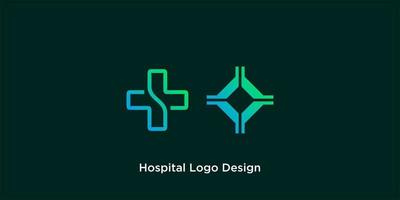 création de logo d'hôpital sur fond sombre. vecteur