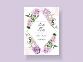 modèle de carte d'invitation de mariage de belles fleurs violettes vecteur