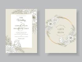 carte d'invitations de mariage minimaliste dessin au trait floral vecteur