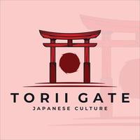 conception de modèle d'illustration de logo vectoriel minimaliste vintage porte torii. culture japonaise icône emblème étiquette concept création de logo