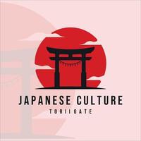 conception de modèle d'illustration de logo vectoriel minimaliste vintage porte torii. culture japonaise icône emblème étiquette concept création de logo