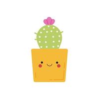 Bébé cactus dans un pot jaune joyeux isolé sur fond blanc vecteur