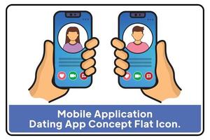 application mobile. icône plate de concept d'application de rencontres. poignée de main de smartphone. vecteur
