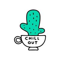 cactus et tasse à café, illustration pour t-shirt, autocollant ou marchandise vestimentaire. avec un style doodle, rétro et dessin animé. vecteur