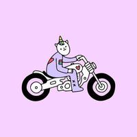 licorne à la mode à moto. illustration pour les vêtements de rue, les t-shirts, les affiches, les logos, les autocollants ou les vêtements. style rétro et pop art. vecteur