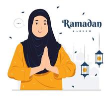 femme sur illustration de concept ramadan kareem vecteur