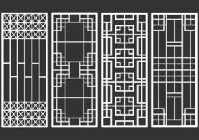 motif de cadre d'ornement coréen traditionnel. ensemble d'illustration vectorielle de porte et fenêtre antique décoration art silhouette. vecteur