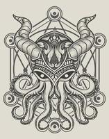 poulpe vintage illustration avec géométrie sacrée vecteur
