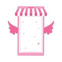 vecteur - jolie vitrine vide sur smartphone avec petite aile. douce image. couleur rose. commerce, marketing.