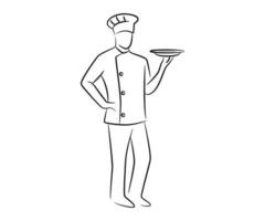 personnage de chef dessiné à la main tenant une illustration de plat vecteur