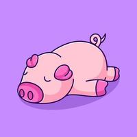 illustration vectorielle de cochon mignon endormi. caricature de cochon paresseux et couché vecteur