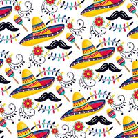 chapeaux mexicains avec maracas et moustaches vecteur