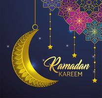 étoiles avec lune suspendue pour ramadan kareem vecteur