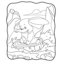 dessin animé illustration éléphant tirant du bois flottant dans la rivière livre ou page pour enfants noir et blanc vecteur