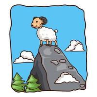 illustration de dessin animé le mouton est sur le gros rocher vecteur