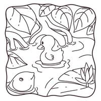 illustration de dessin animé canard de natation livre de coloriage ou page pour les enfants en noir et blanc vecteur
