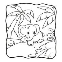 dessin animé illustration éléphant marchant dans la forêt livre de coloriage ou page pour enfants noir et blanc vecteur