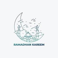 illustration créative d'une mosquée et d'une lune dans un style d'art en ligne. conception de ramadan kareem. fond de ramadan kareem, célébration vecteur