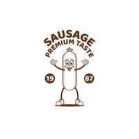 logo de personnage d'illustration de saucisse dans un style vintage. modèle d'inspiration de conception de vecteur de logo de nourriture de saucisse