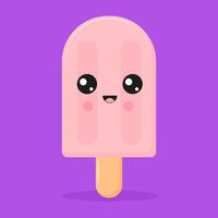 glace kawaii mignon avec émotion visage sur un bâton autocollants drôles pour vos créations, t-shirt carte postale emballage conception design d'intérieur illustration vectorielle vecteur