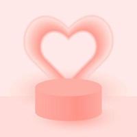 socle ou plate-forme de podium 3d rond rose. scène cylindrique abstraite sur fond de forme de coeur néon pour la présentation de la mise en page de la publicité cosmétique. fond de vecteur pastel.