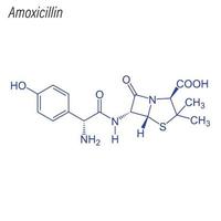 formule squelettique vectorielle de l'amoxicilline. molécule chimique du médicament. vecteur
