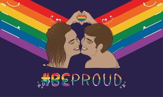 couple heureux faisant une forme de coeur avec les mains vecteur de fierté lgbt