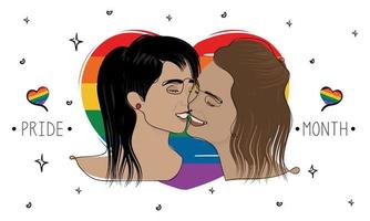 heureux couple de lesbiennes s'embrassant vecteur de fierté lgbt
