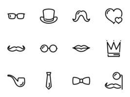 ensemble d'icônes vectorielles noires, isolées sur fond blanc. illustration sur un thème accessoires pour soirées masquées et photos amusantes vecteur