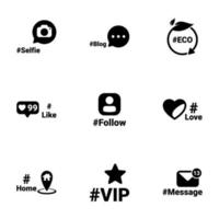 ensemble d'icônes noires isolées sur fond blanc, sur le thème hashtag vecteur