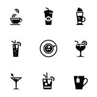 ensemble d'icônes noires isolées sur fond blanc, sur le thème de la boisson vecteur