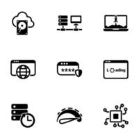 ensemble d'icônes noires isolées sur fond blanc, sur le thème ordinateur et réseau vecteur